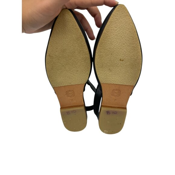 Elf Womens Solid Black Leather Pointed Toe Sling Back Handmade Mule Size 7 Shoes - Picture 5 of 7